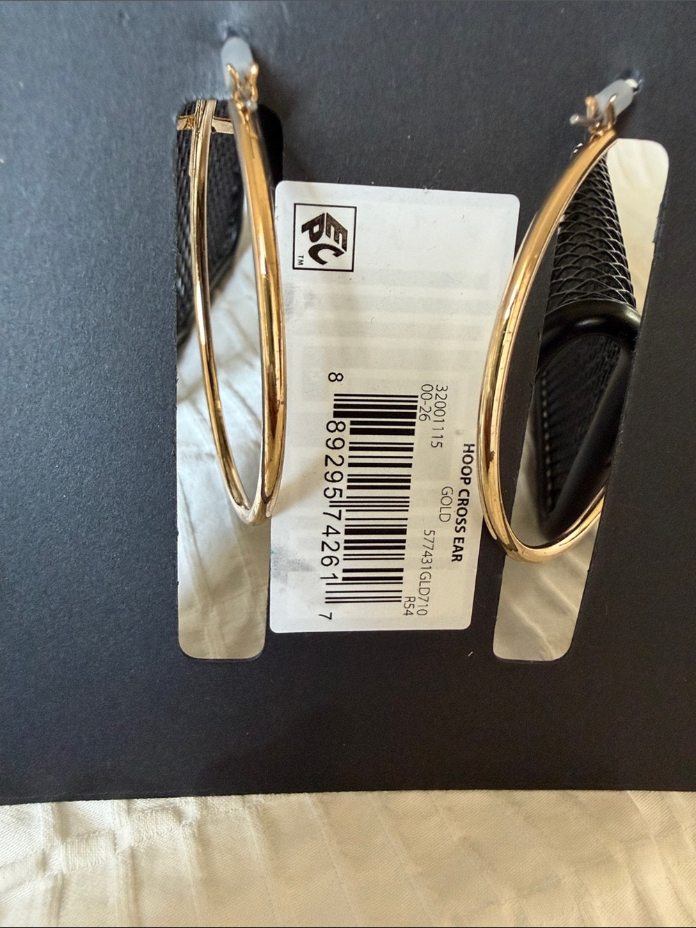 Madden NYC Gold Hoop Earrings with Cross Charm - Picture 2 of 5